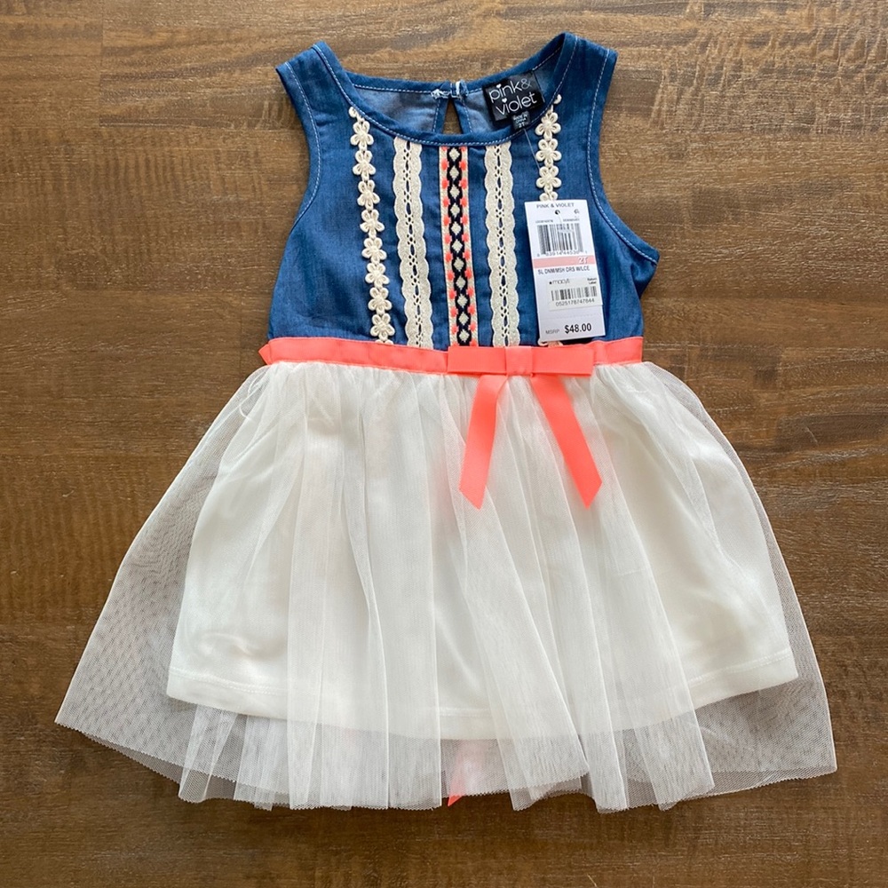 Pink & Violet dress, chambray upper and tulle skirt, size 2T
